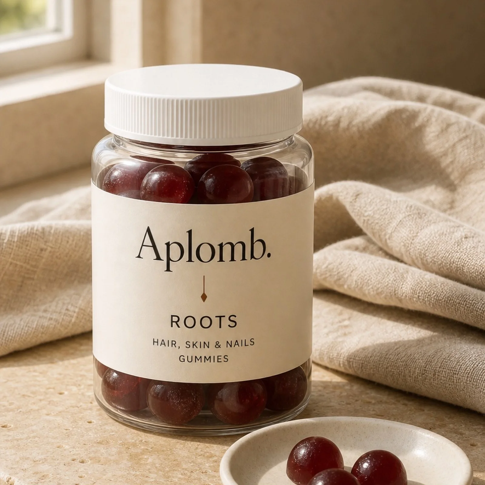 APLOMB Roots hair-support gummies bottle